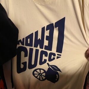 Gucci Yellow Cream Tee with Navy Lemon Graphic